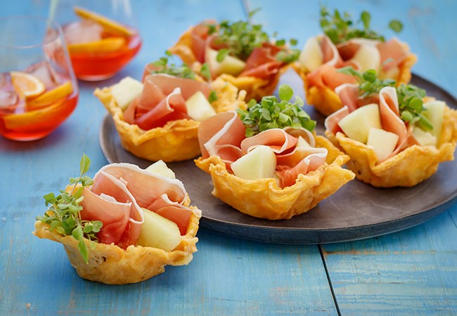 image of delicious appetizer cups filled with prosciutto, image by Gourmet Food Store